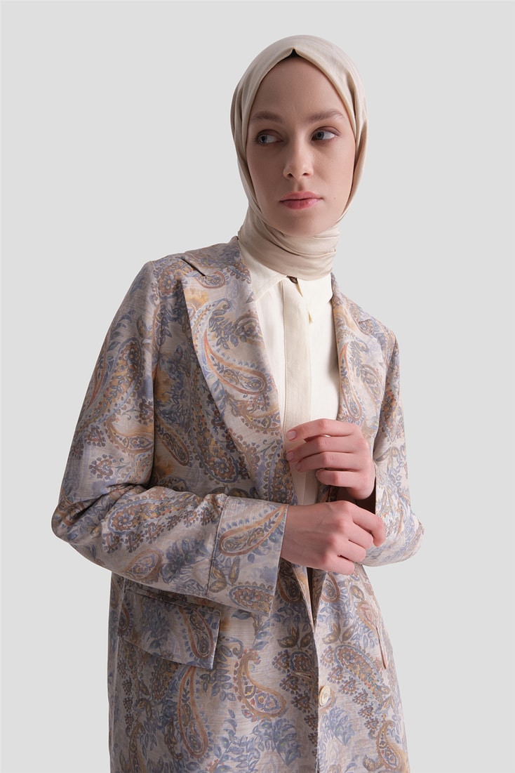 Desenli Blazer Ceket Bej