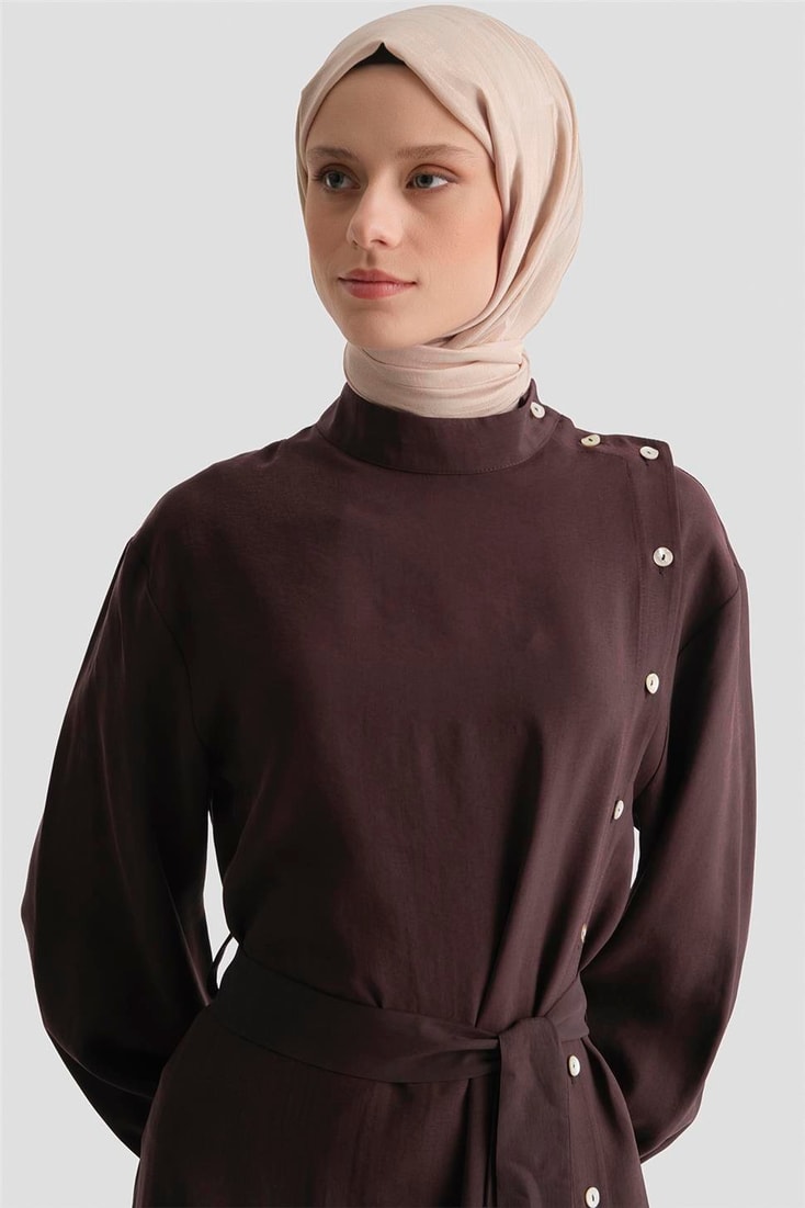 Sedefli Modal Elbise Acı Kahve