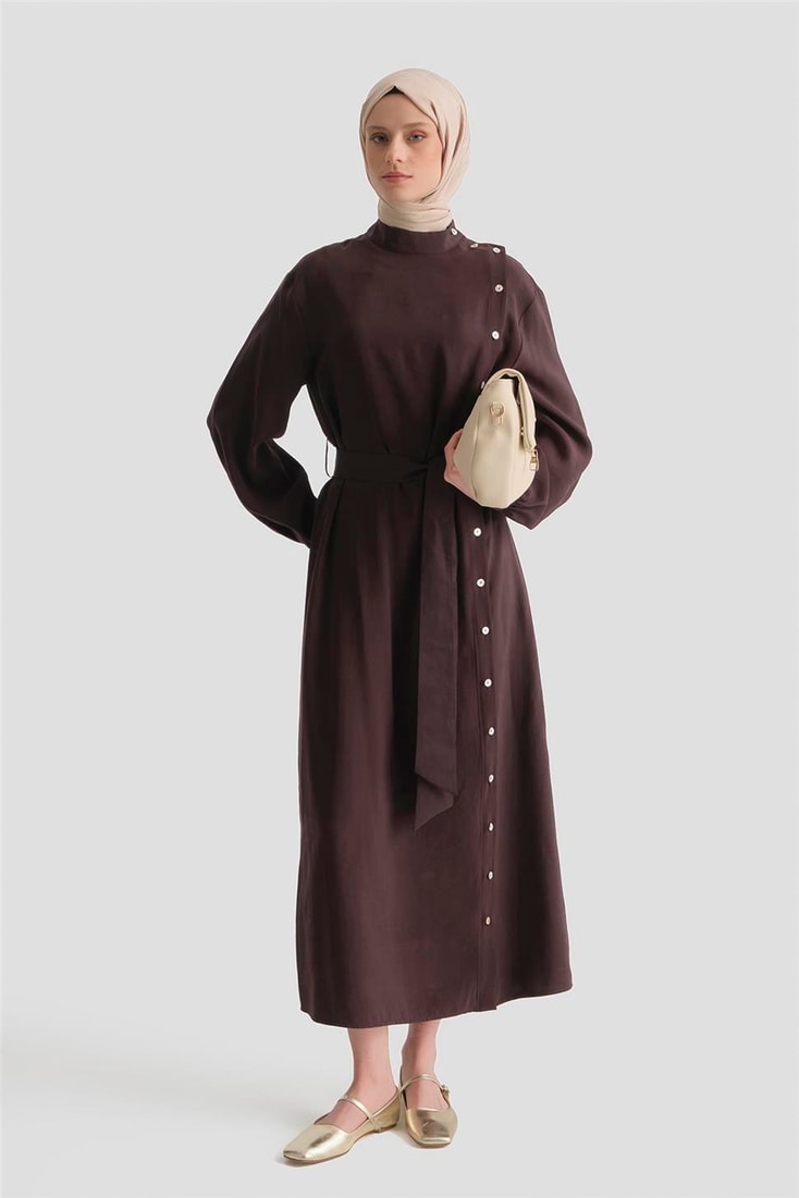 Sedefli Modal Elbise Acı Kahve