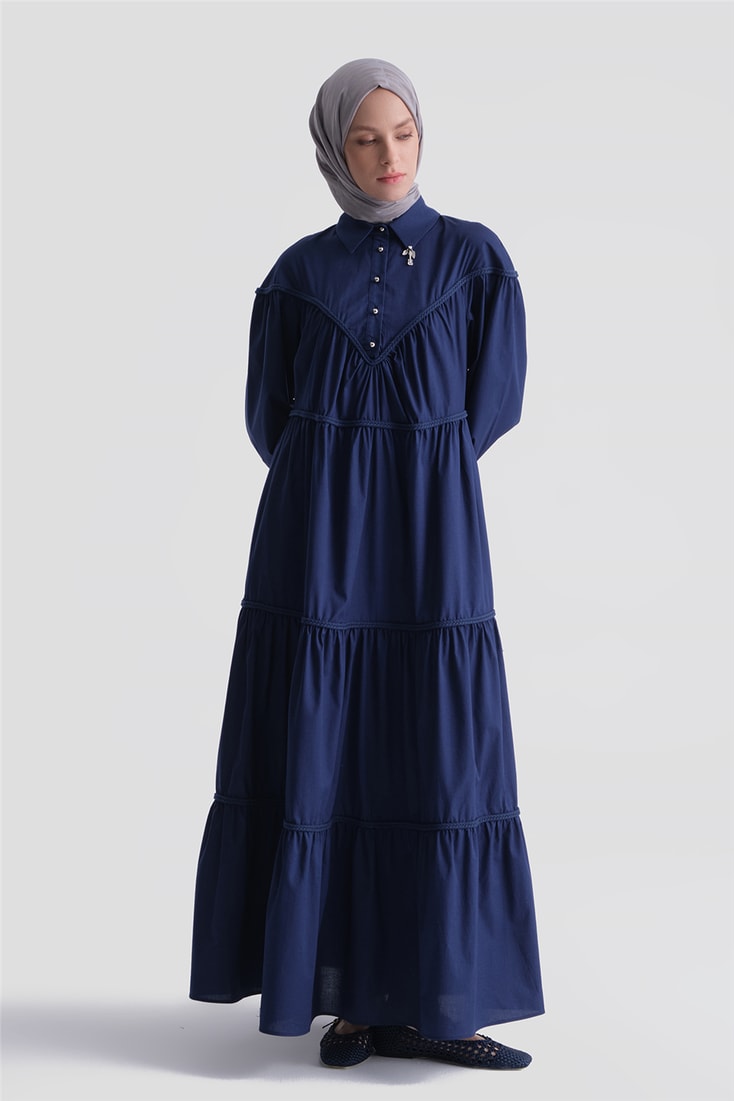 Oversize Katlı Elbise Lacivert