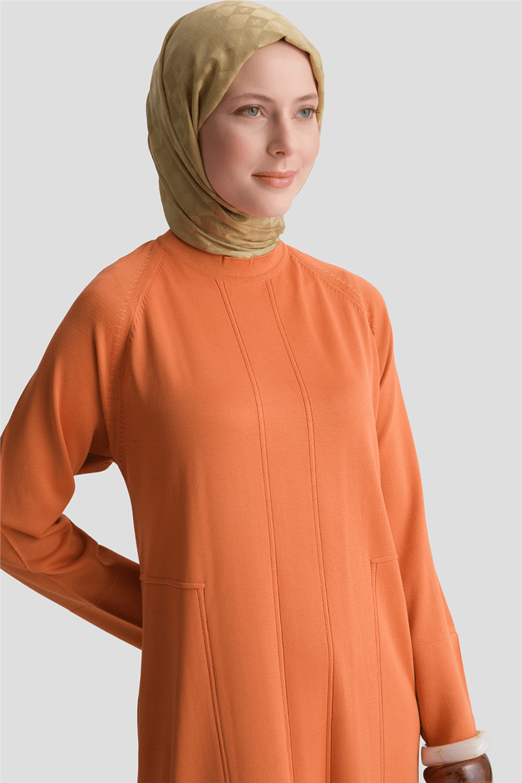 Basic Triko Elbise Turuncu 
