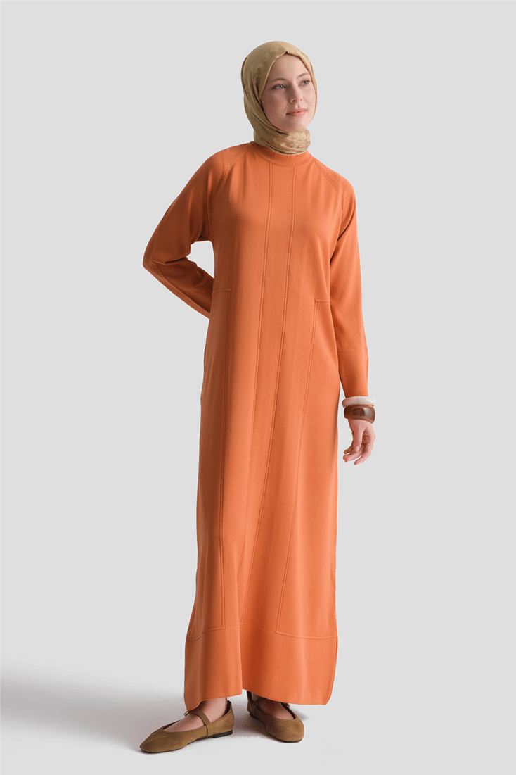 Basic Triko Elbise Turuncu 