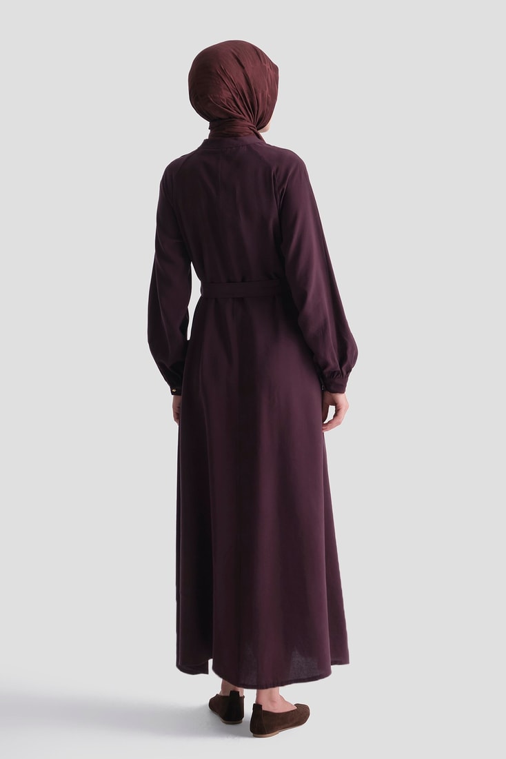 Düğme Detaylı Elbise Mürdüm 