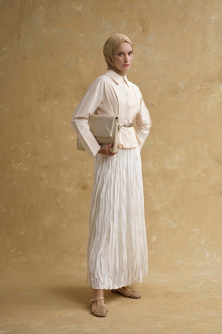 Kıraçlı Astarlı Etek Ekru