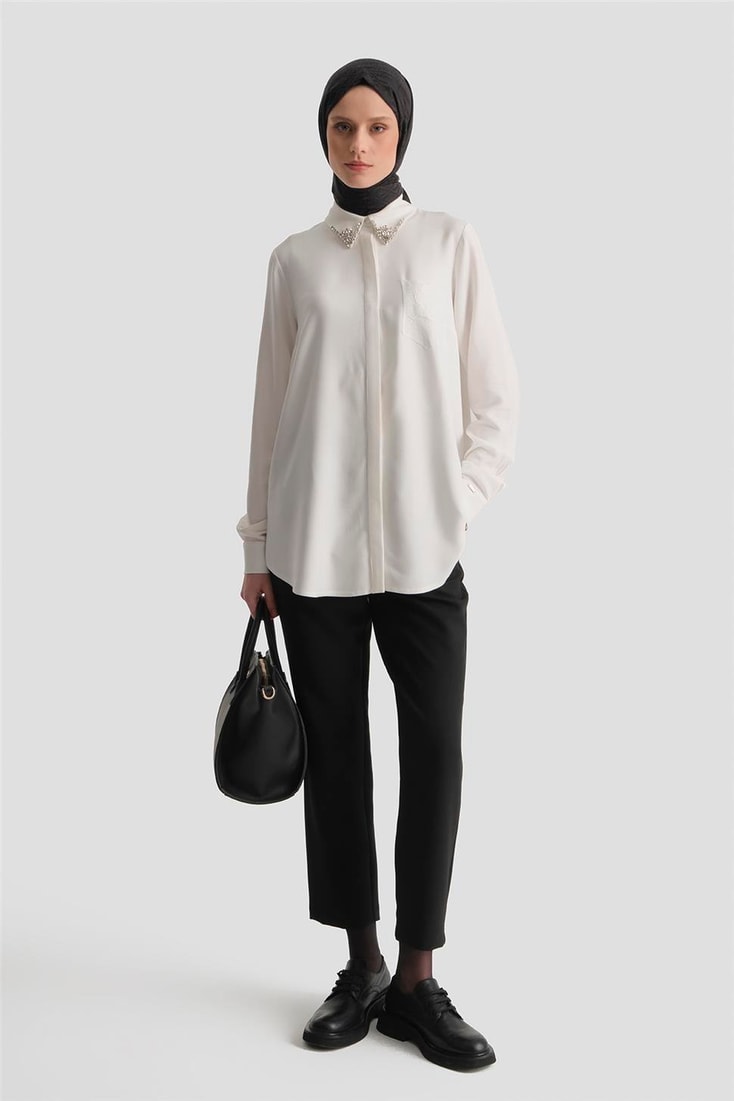 Cep Detaylı Tunik Beyaz