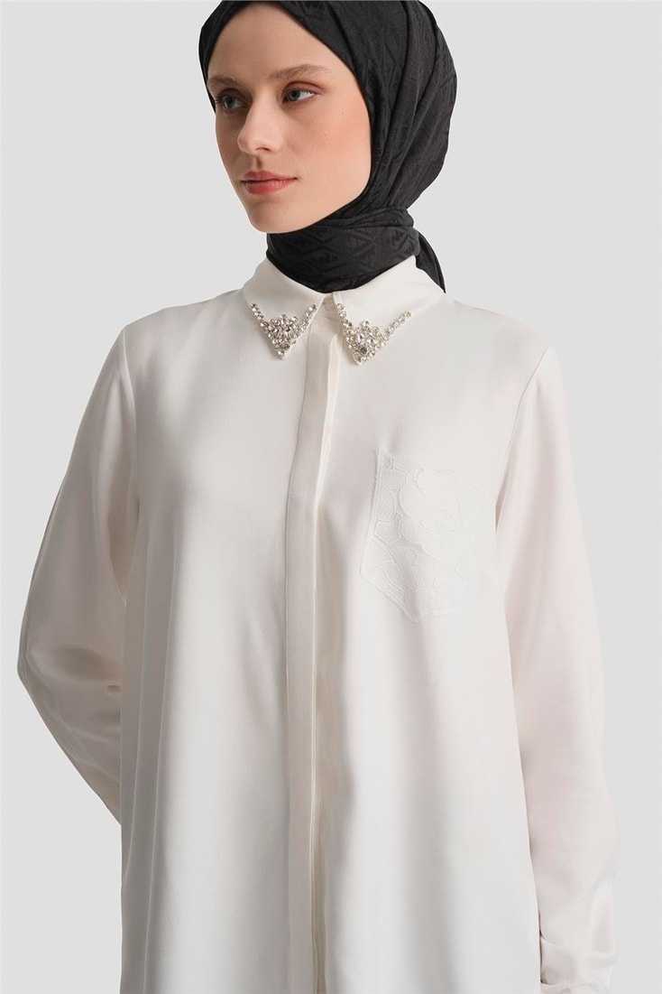 Cep Detaylı Tunik Beyaz