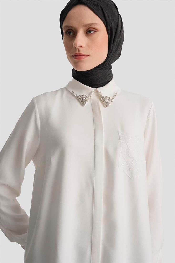 Cep Detaylı Tunik Beyaz