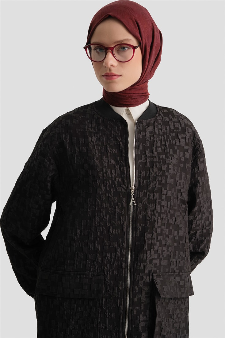 Jakarlı Cepli Ceket Siyah