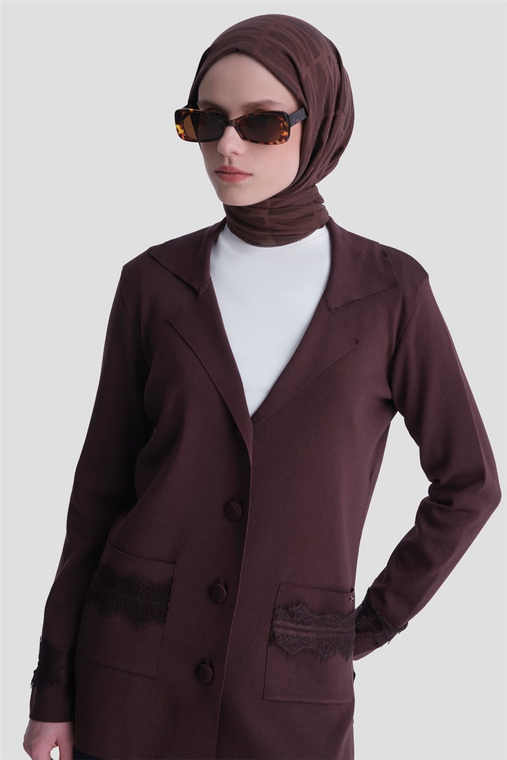 Dantelli Rayon Hırka Acı Kahve