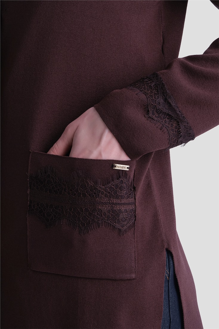 Dantelli Rayon Hırka Acı Kahve