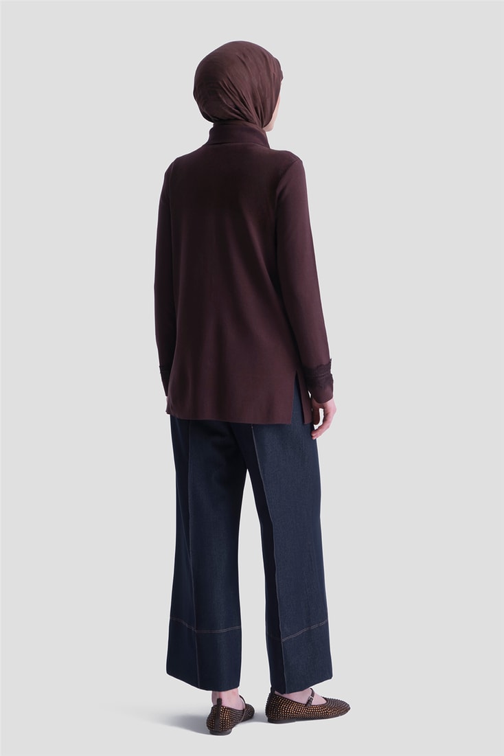 Dantelli Rayon Hırka Acı Kahve