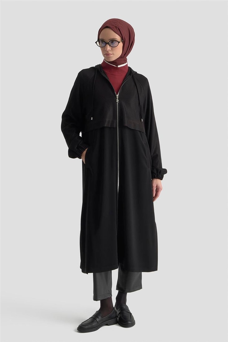 File Detaylı Kap Siyah