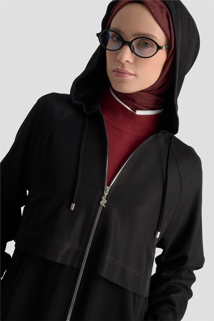 File Detaylı Kap Siyah