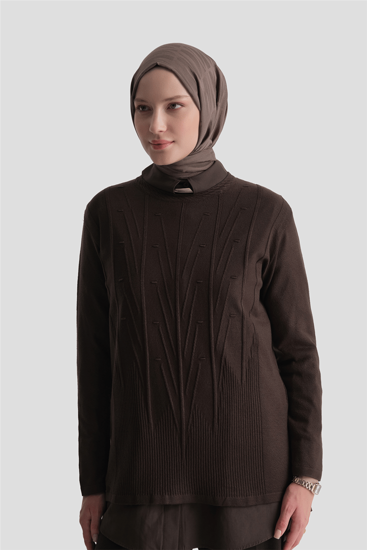 Başak Desenli Kazak Acı Kahve 