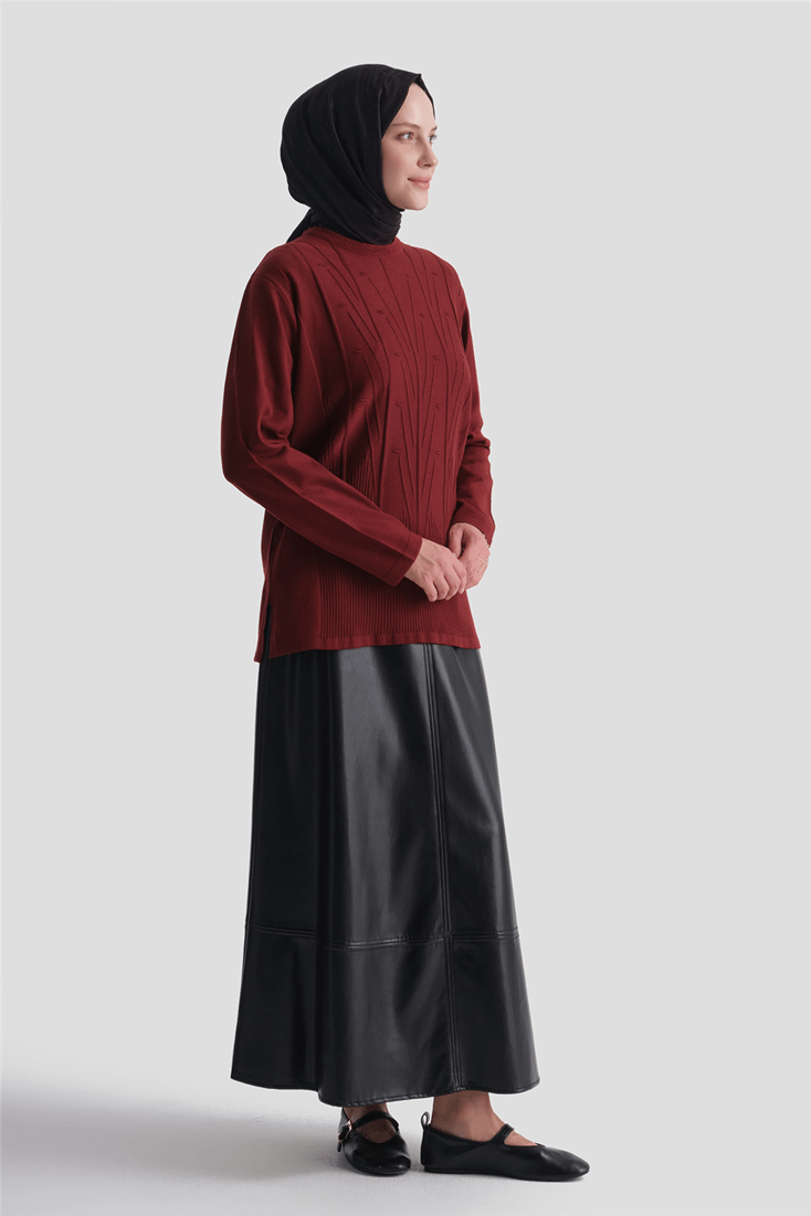 Başak Desenli Kazak Bordo 