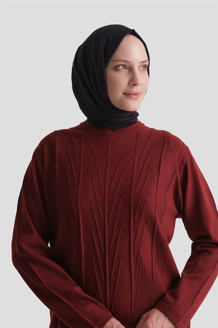 Başak Desenli Kazak Bordo 