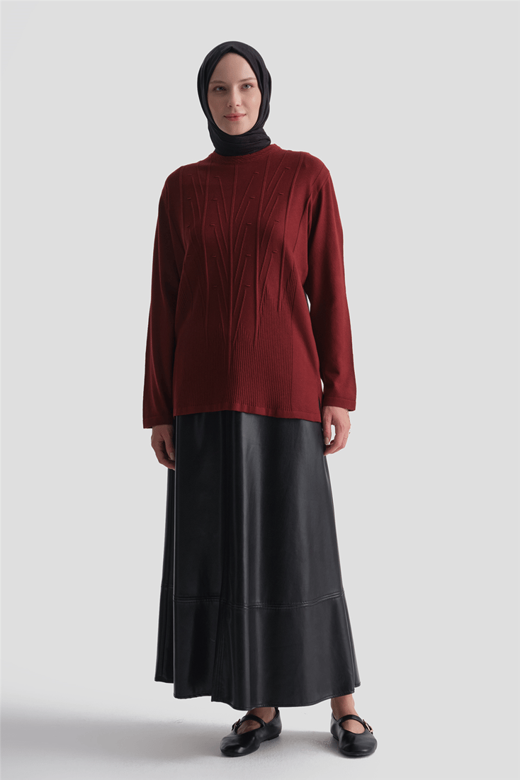 Başak Desenli Kazak Bordo 