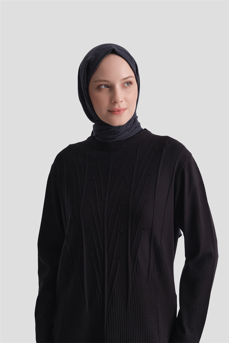 Başak Desenli Kazak Siyah 