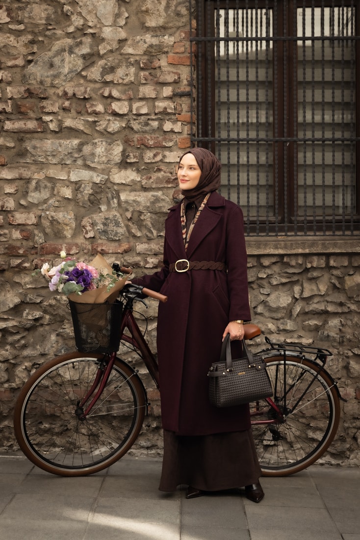 Uzun Yün Kaşe Kaban Bordo 