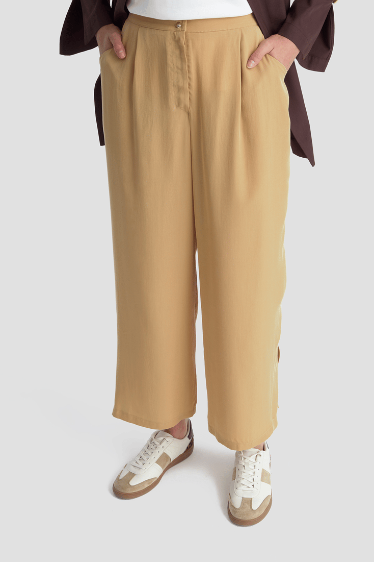Tencel Palazzo Pantolon Camel 