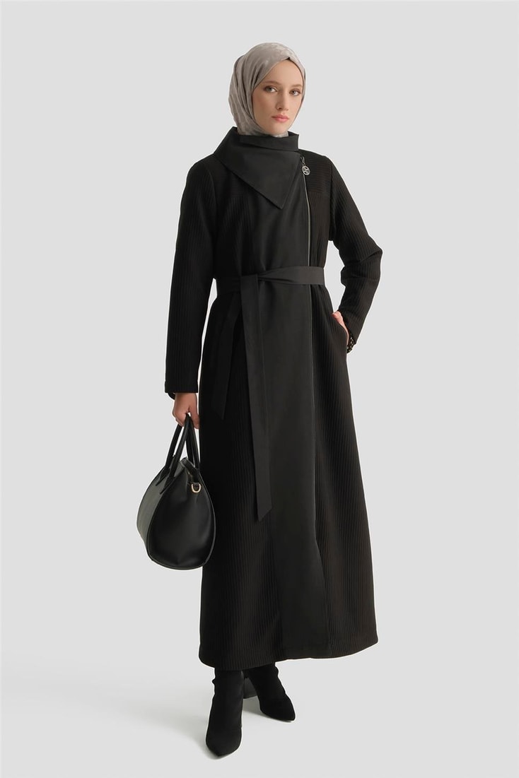 Yüksek Yaka Pardesü Siyah