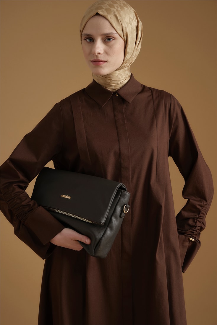 Armine Oversize Tunik Elbise Kahverengi