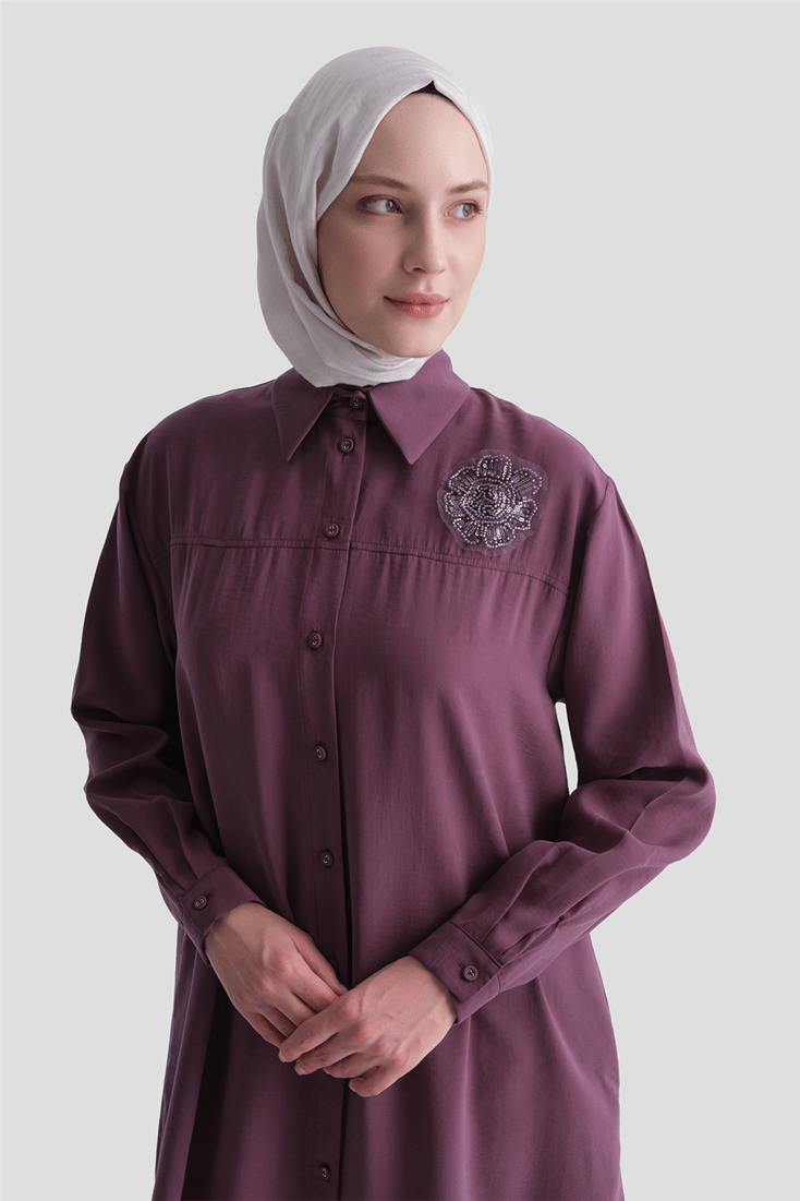 İşlemeli Tunik Elbise Vişne 
