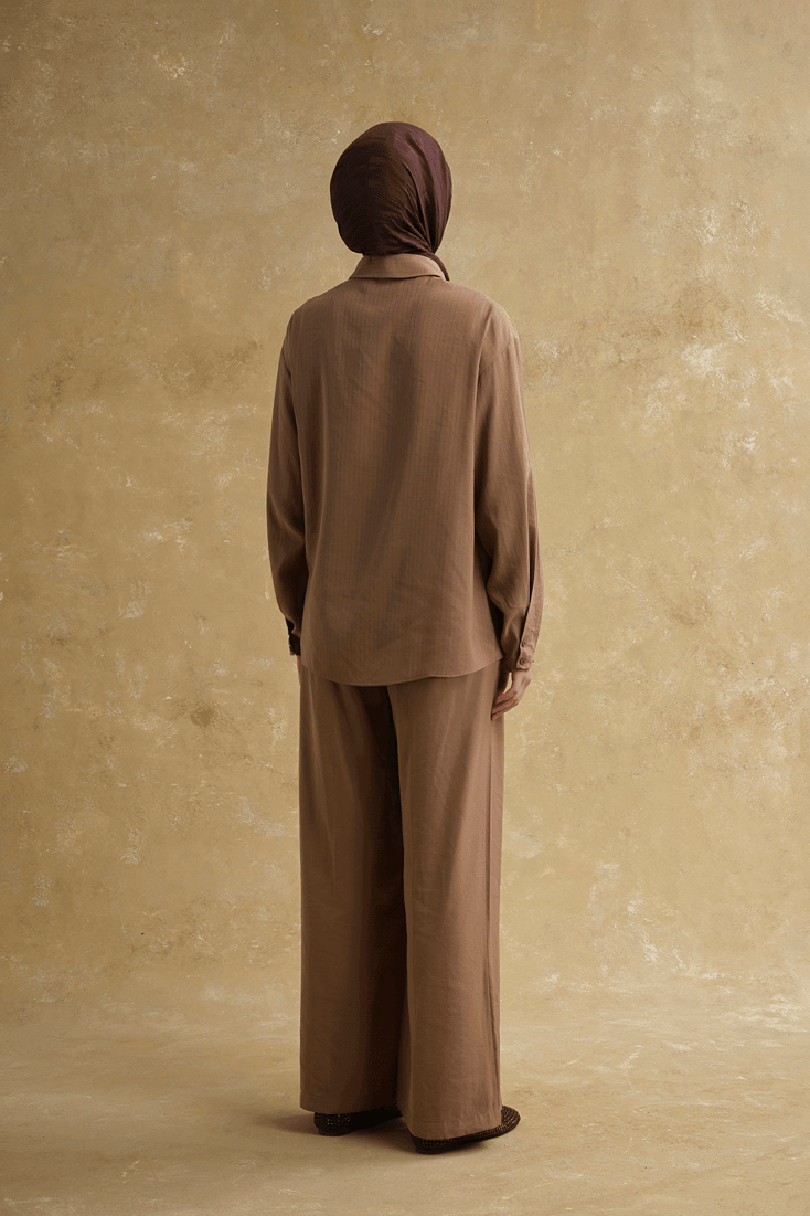 Viskon Karışımlı Çizgili Takım Camel 