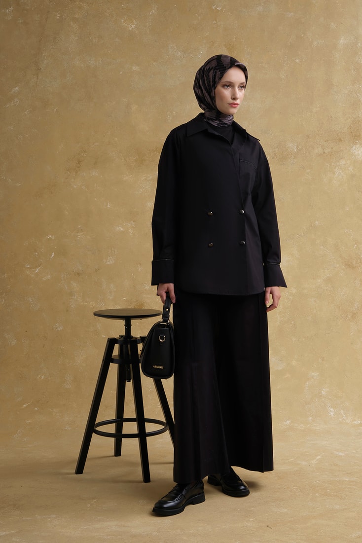 Kruvaze Poplin Takım Siyah