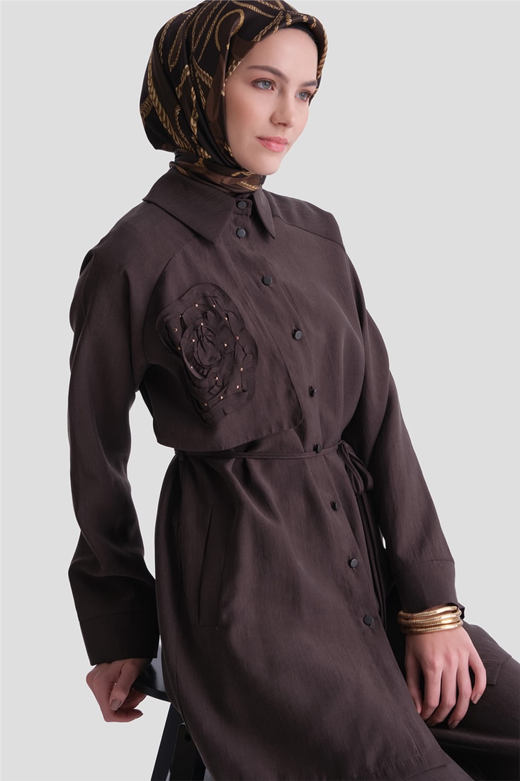 Nakış Detaylı Rayon Takım Kahverengi