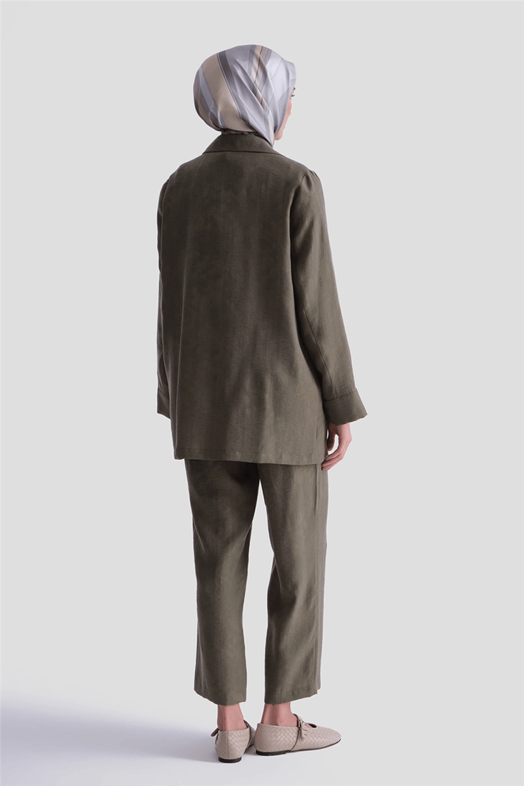 Jakarlı Lyocell Blazer Takım Haki 