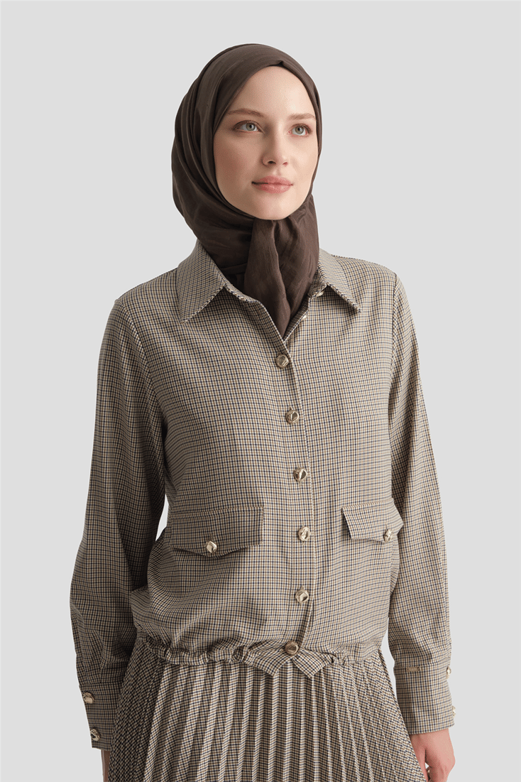 Ekose Desenli Takım Camel 