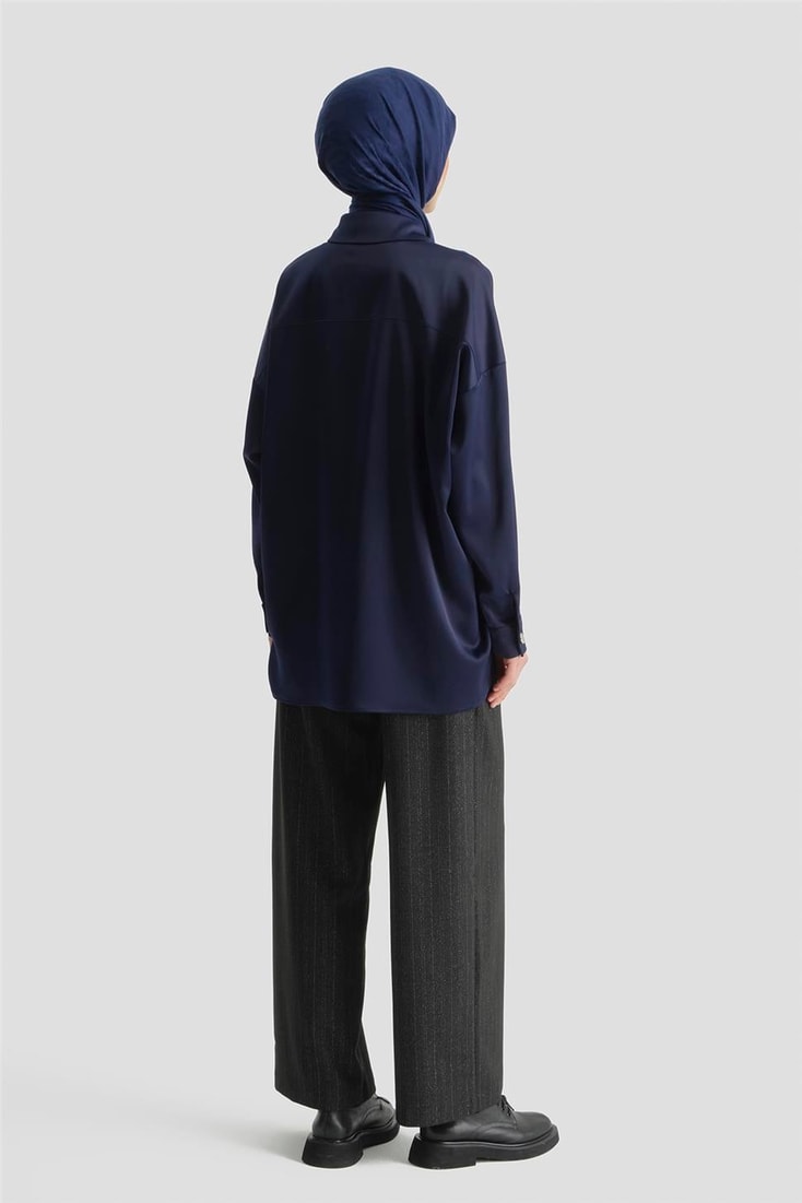 Saten Tunik Lacivert