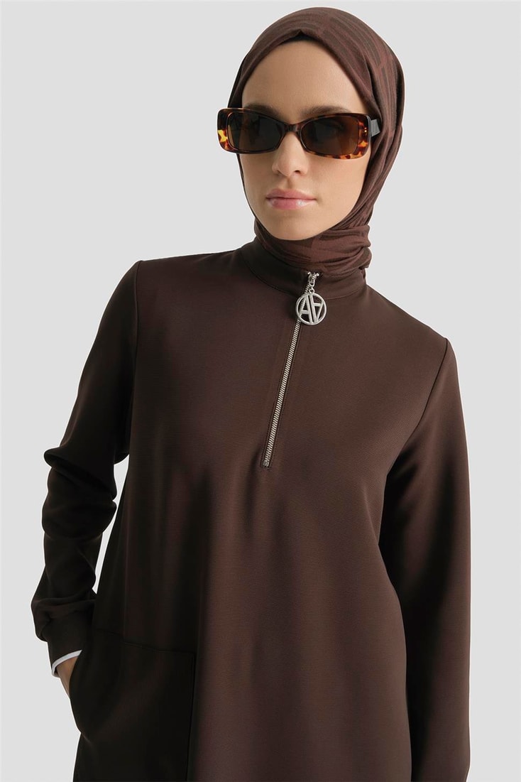 Armine Fermuar Detaylı Tunik Kahve