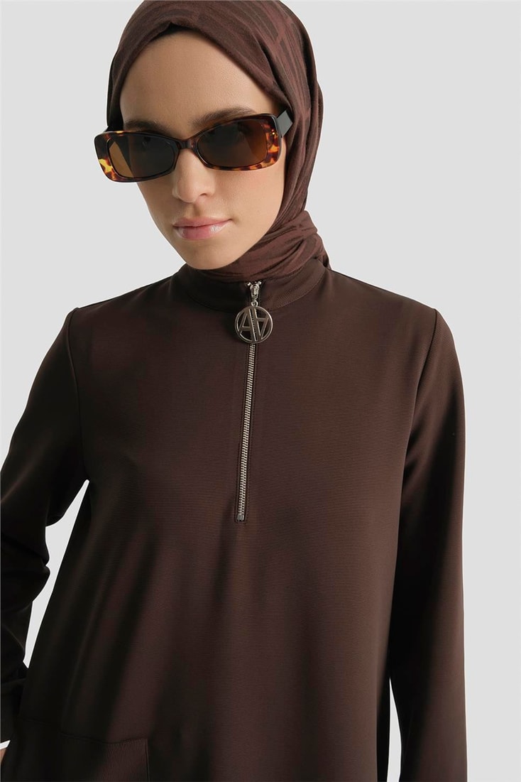 Armine Fermuar Detaylı Tunik Kahve