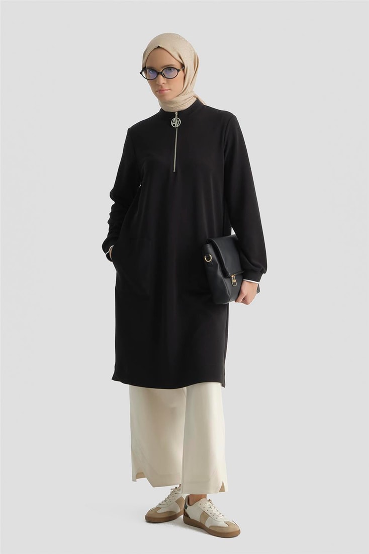Armine Fermuar Detaylı Tunik Siyah
