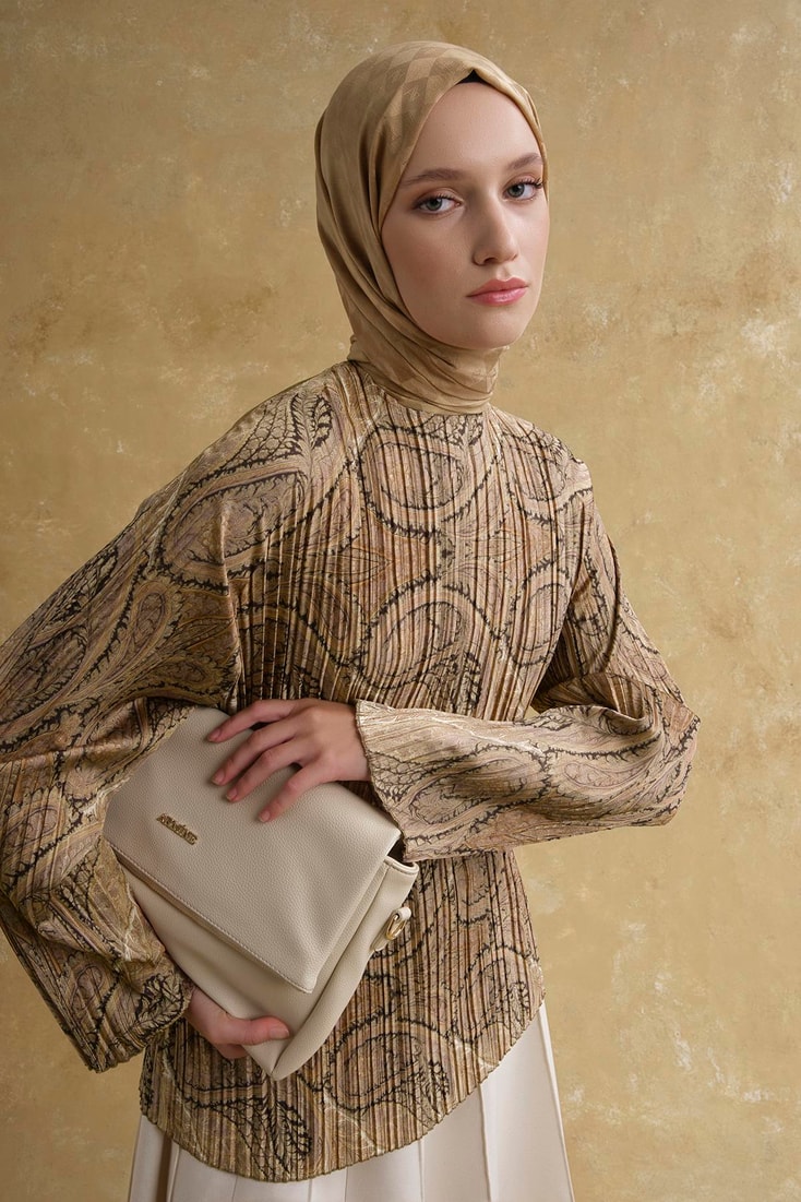 Şal Desenli Tunik Camel