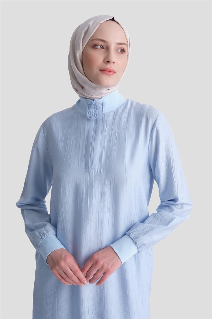 Fermuarlı Uzun Tunik Bebe Mavi