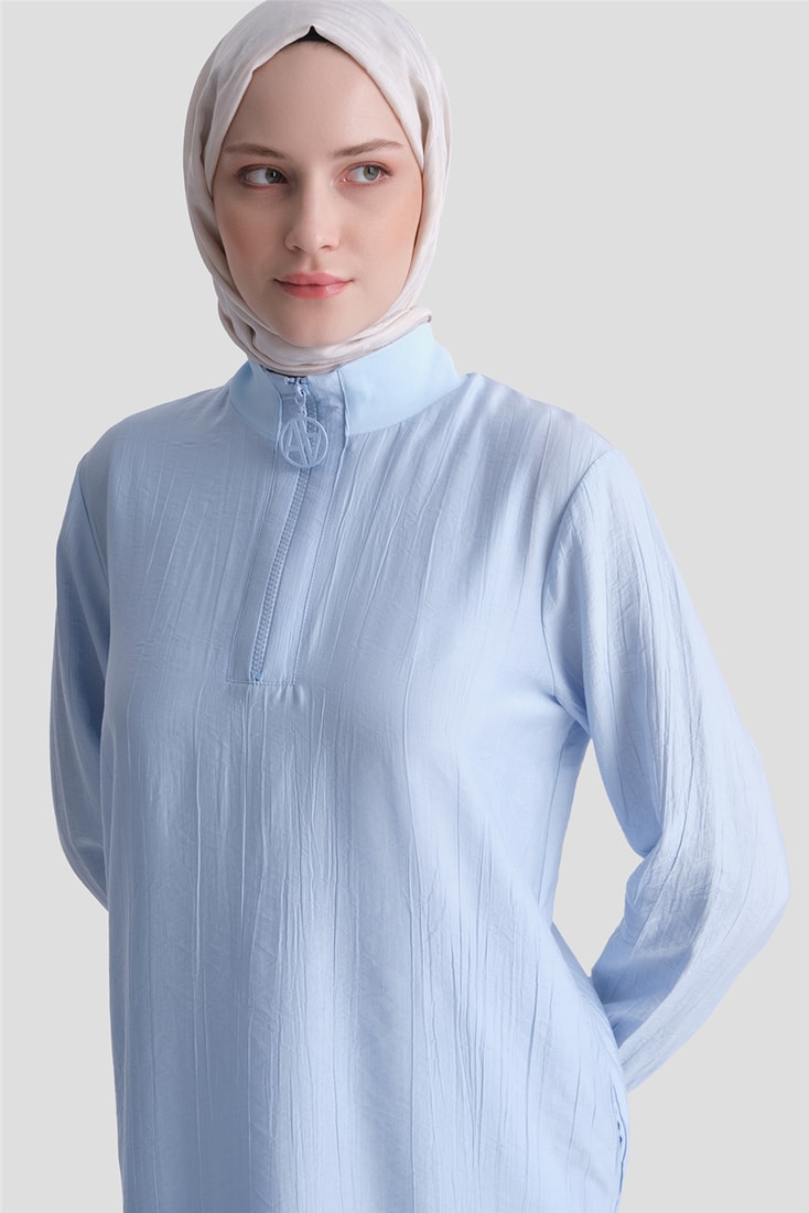 Fermuarlı Uzun Tunik Bebe Mavi