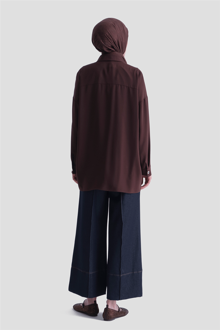 Metal Düğmeli Oversize Tunik Acı Kahve