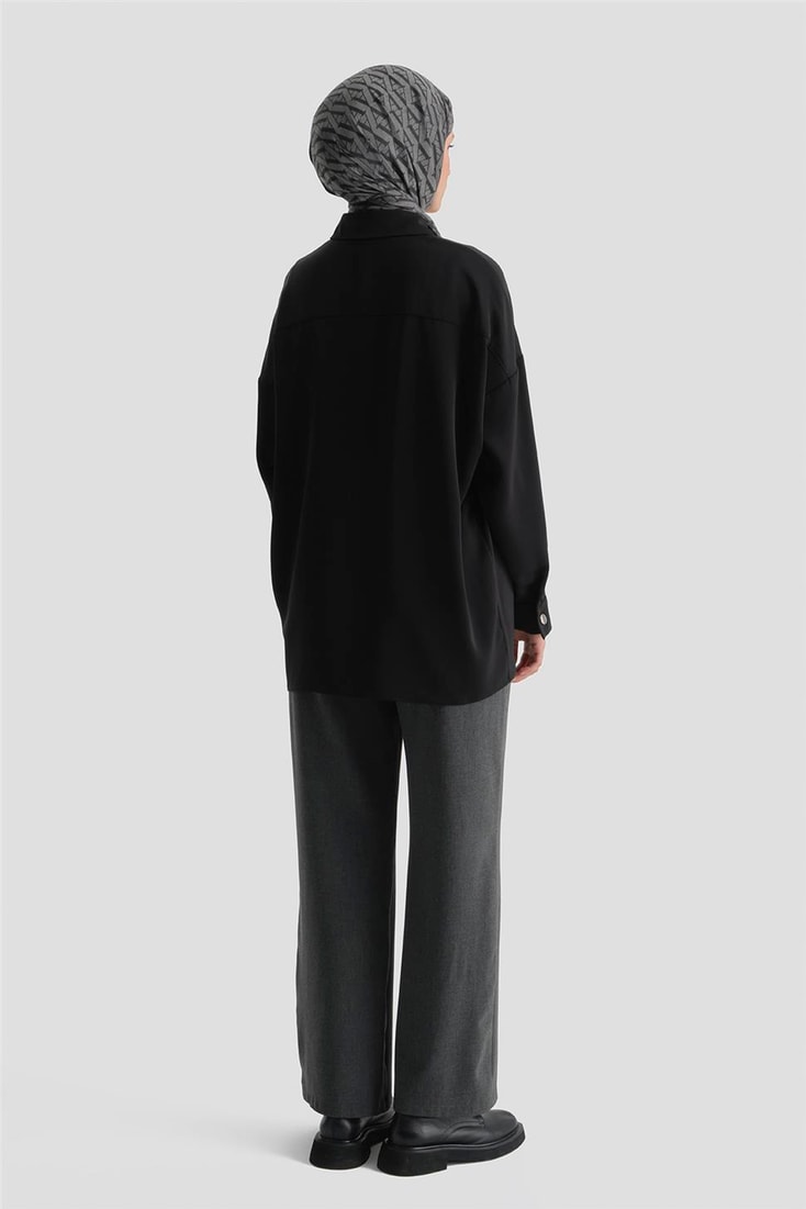 Metal Düğmeli Oversize Tunik Siyah 