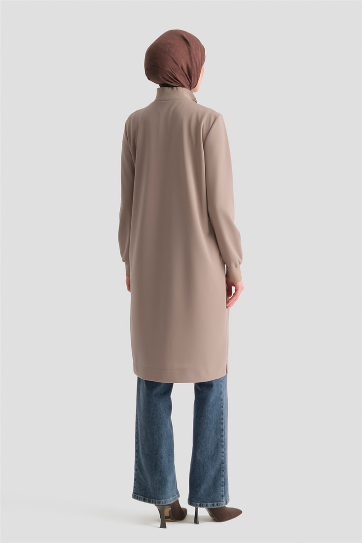 Fermuar Detaylı Basic Tunik Vizon