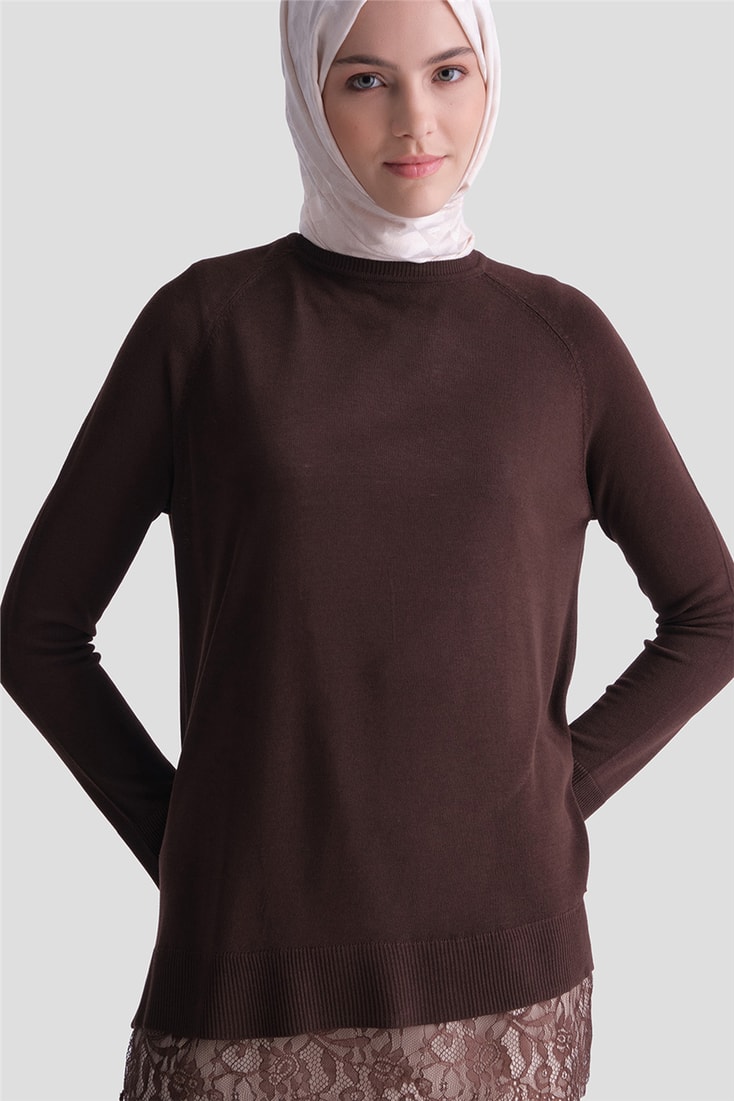 Dantelli Rayon Tunik Acı kahve