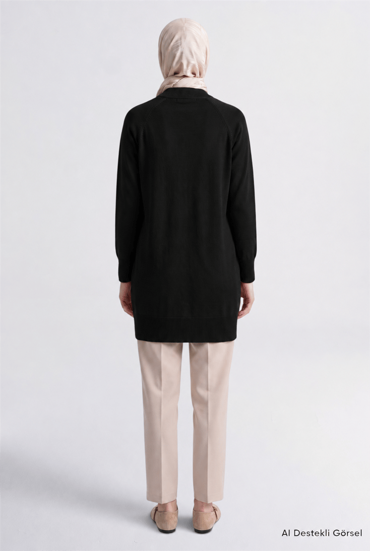 Yüksek Yaka Basic Triko Tunik Siyah 