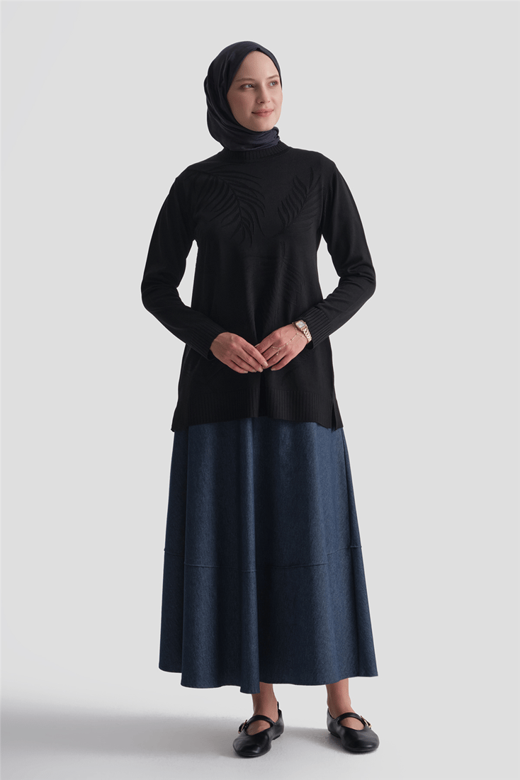 Jakar Desenli Triko Tunik Siyah 