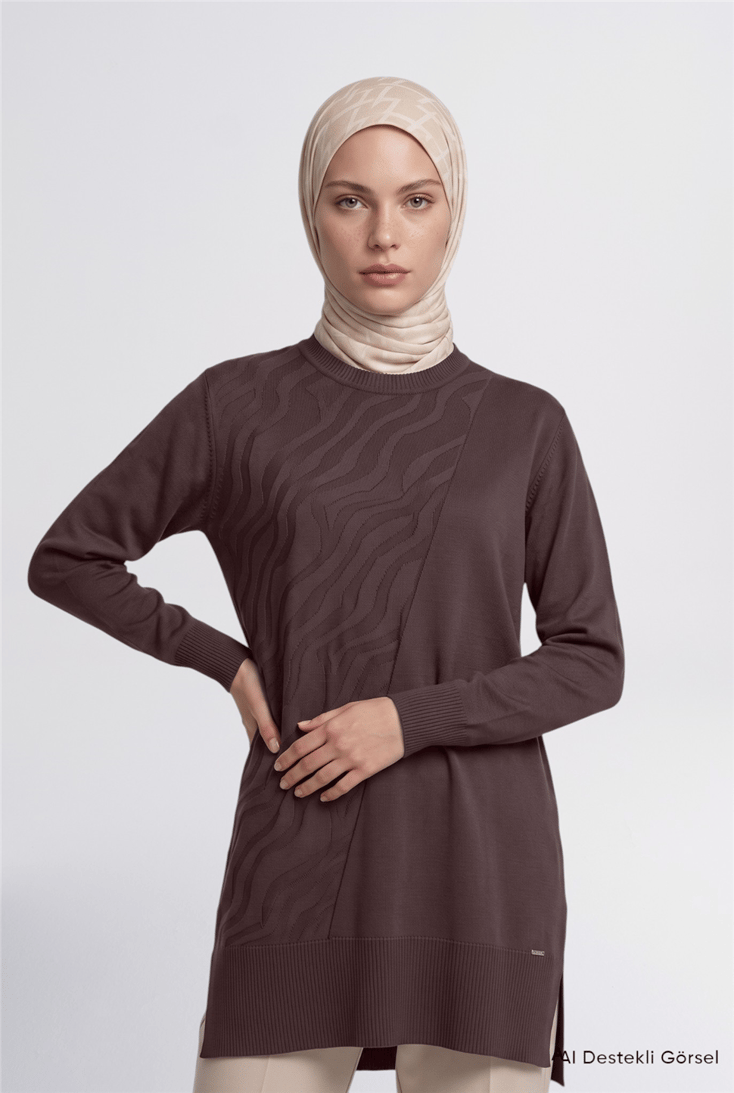 Zebra Desenli Triko Tunik Acı Kahve 