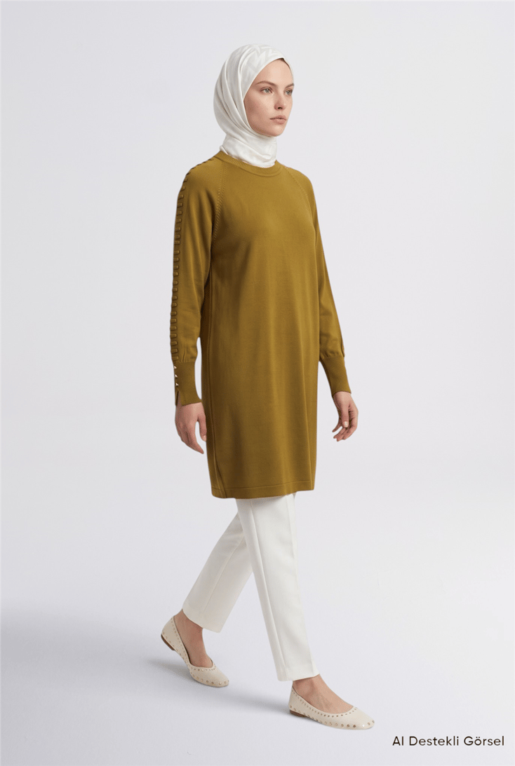 Reglan Kol Triko Tunik Yağ Yeşili 