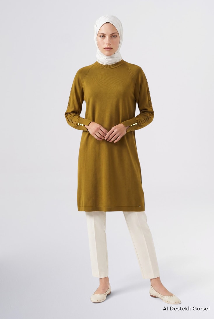 Reglan Kol Triko Tunik Yağ Yeşili 