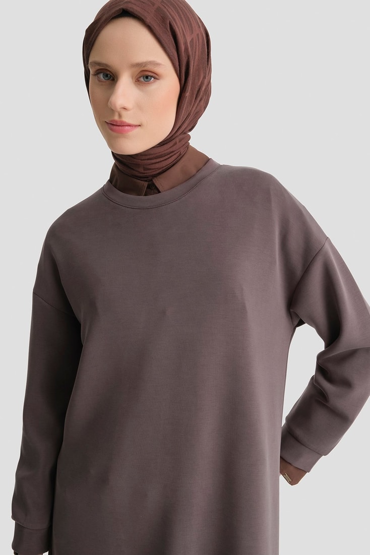 Modal Karışımlı Basic Tunik Acı Kahve 