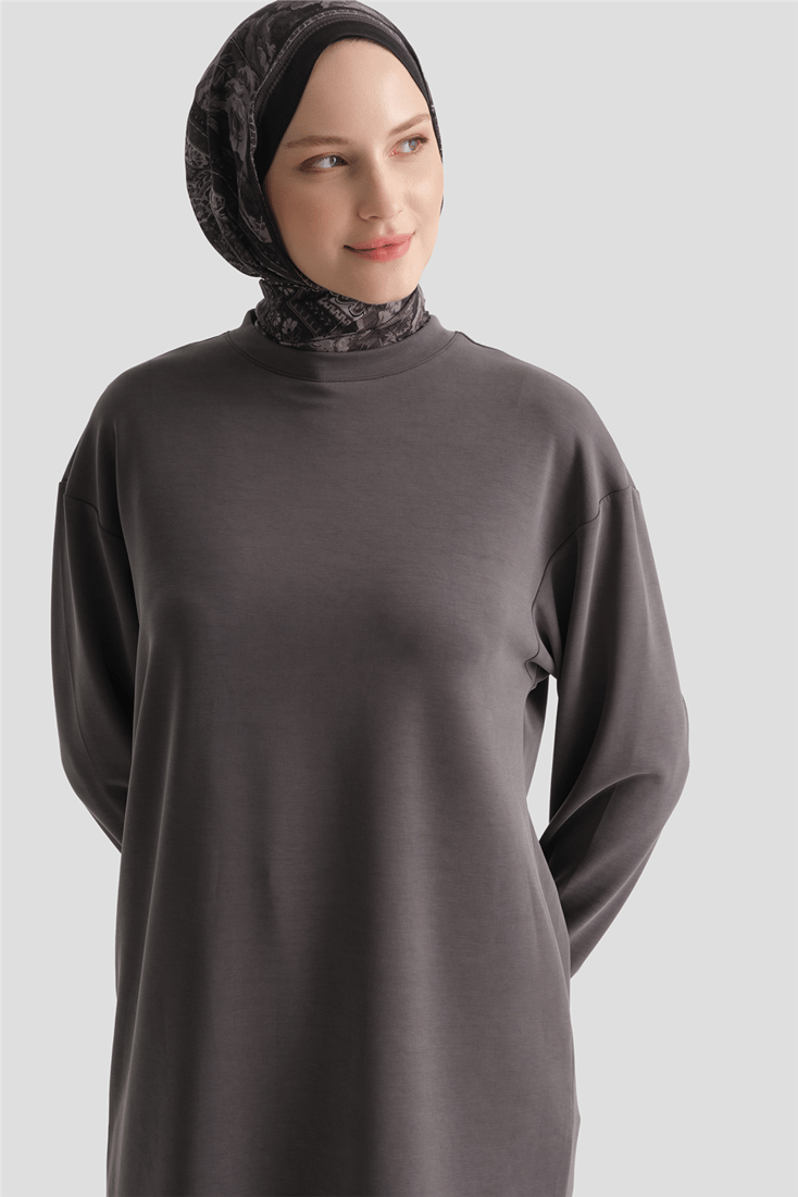 Modal Karışımlı Basic Tunik Antrasit 